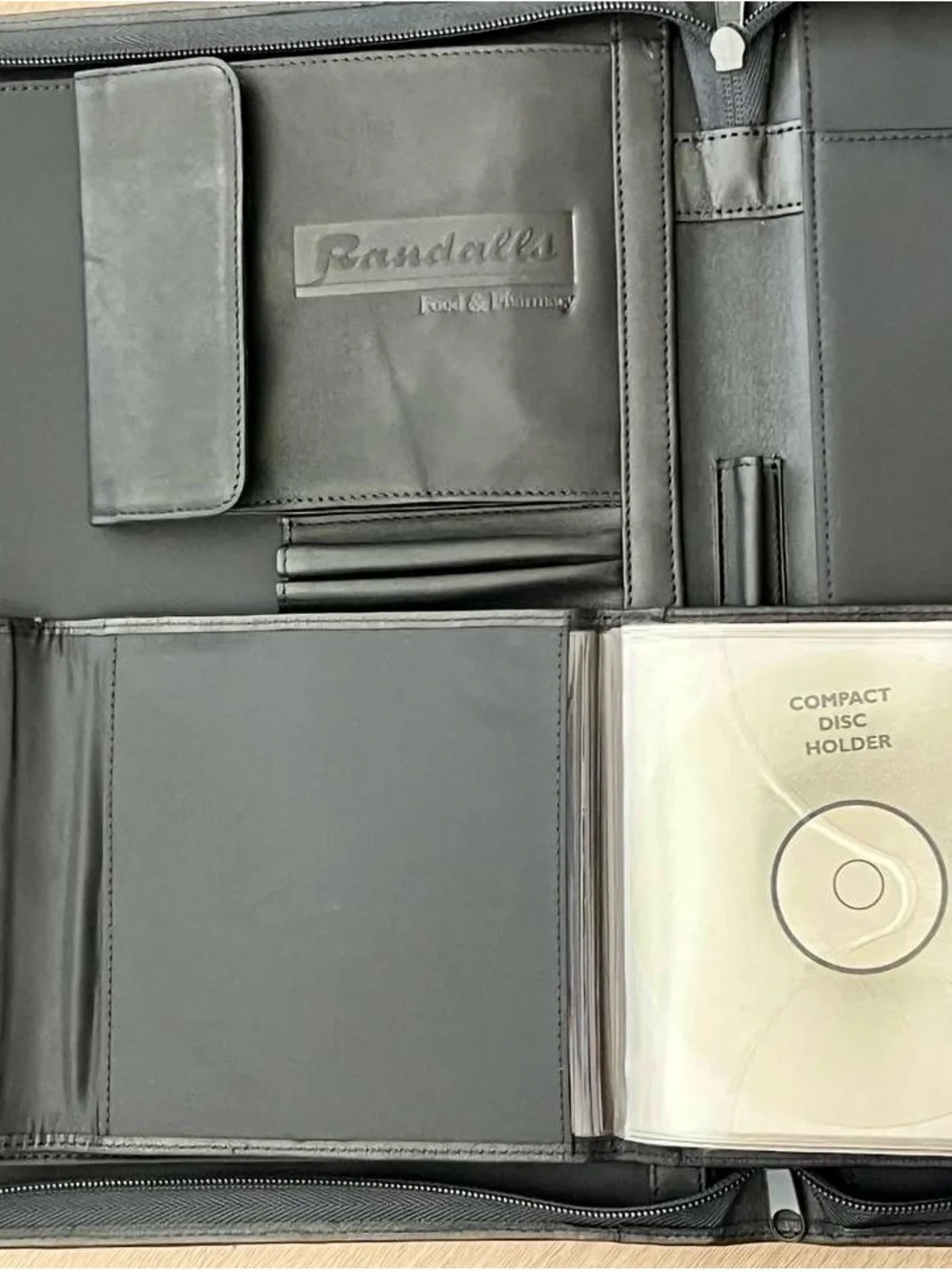 Randalls Food & Pharmacy Black Leather Zip Portfolio Padfolio OrganizerBriefcase